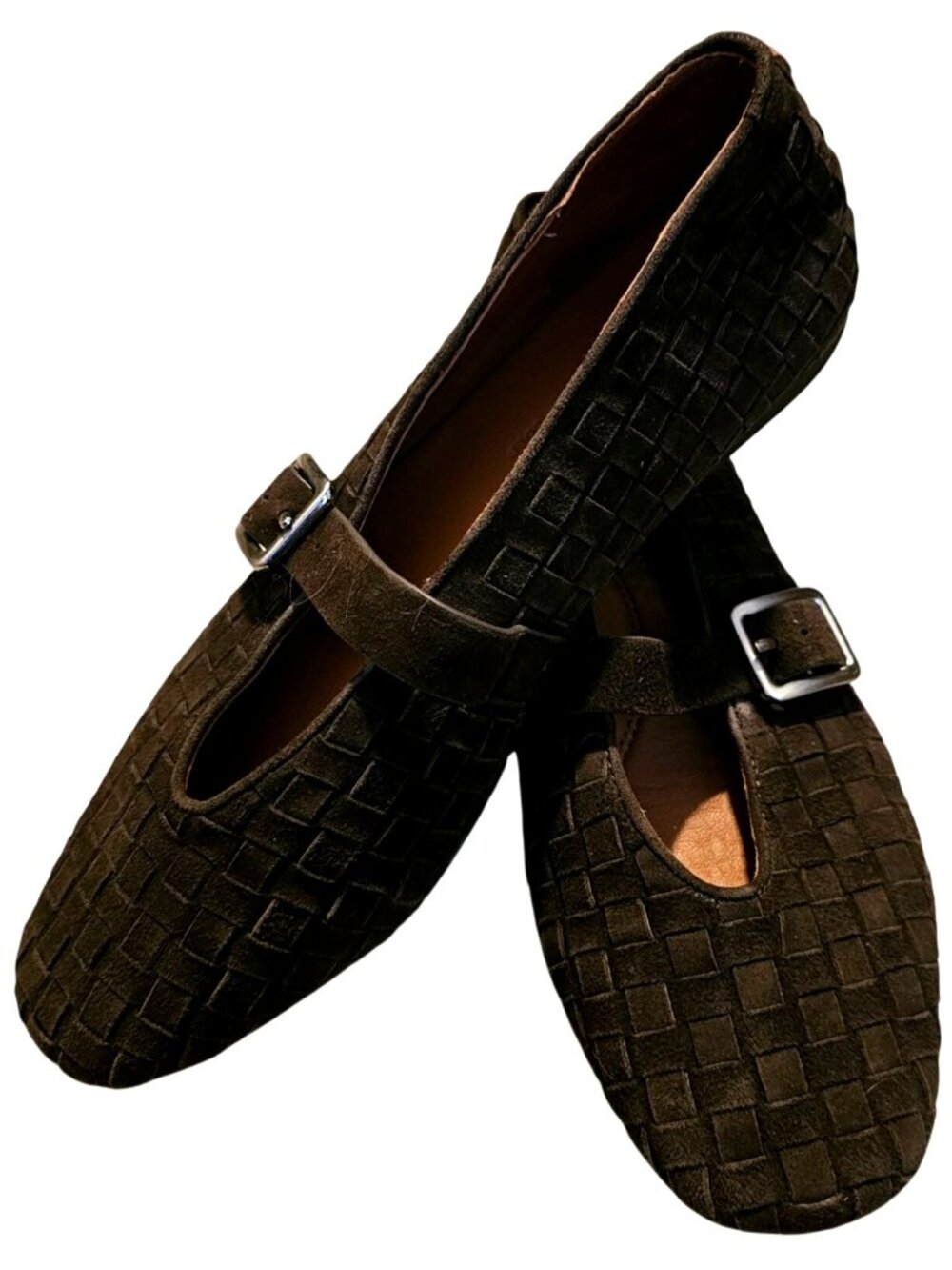 Gentle Souls By Kenneth Cole Mary Jane Flats In Brown Suede With Buckle Strap &